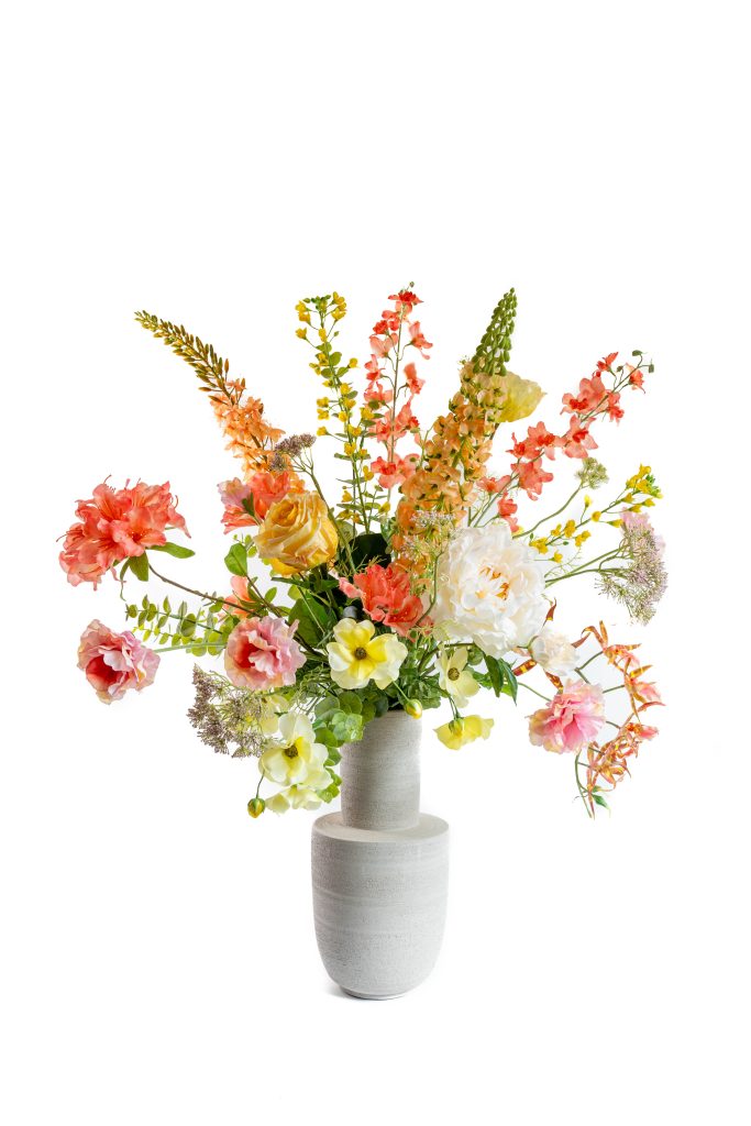 boeket kunstbloemen zalm oranje