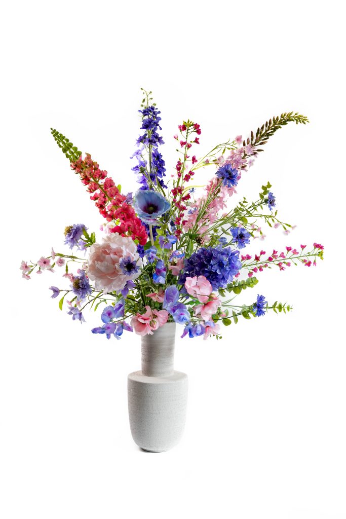 boeket kunstbloemen roze blauw