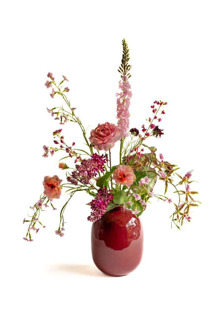 Boeket kunstbloemen roze bordeaux